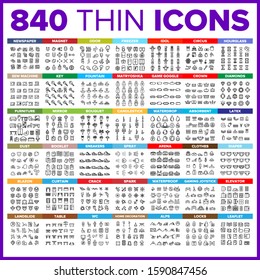 Web Icon Thin Line Big Set Vector. Web Symbol Package Bundle. Isolated Sign For Design Illustrations