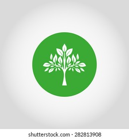 Web icon Tree on a green button. Vector illustration. Flat design style.