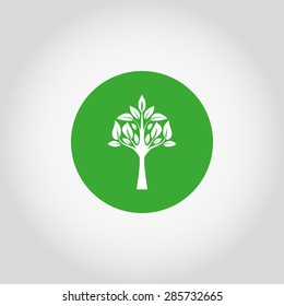 Web icon Tree on a green button. Vector illustration. Flat design style.