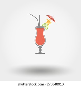 Web icon Tropical summer coctail. Vector illustration. Flat design style.
