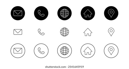 Web icon vector. business card contact information icon. Contact us icon vector. location, phone, email, website icons.