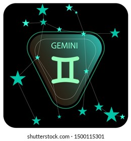 Web icon. Vector button with black and green gradient  zodiac sign and constellation Gemini
Star signs for astrology horoscopes. 
Astrological calendar collection, horoscope, constellations    
