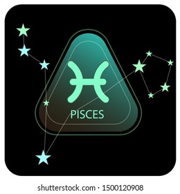 Web icon. Vector button with black and green gradient  zodiac sign and constellation Pisces
Star signs for astrology horoscopes. 
Astrological calendar collection, horoscope, constellations    
