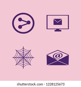 web icon. web vector icons set share sign, spider web and mail