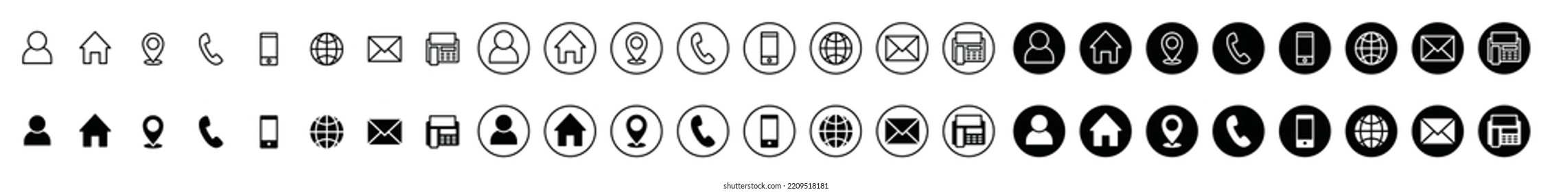 Web icon vector set. Contact information and website sign symbol illustration