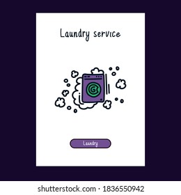 Para el icono web de la lavadora para el servicio de lavandería. Logo de caricatura en estilo Doodle para lavandería. Plantilla para el logotipo de la lavadora. Iconos de la sala de lavandería de colores Doodle. Vector
