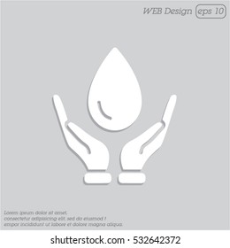 Web icon. Water drops in hands