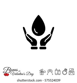 Web icon. Water drops in hands