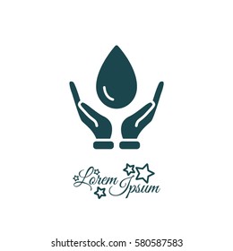 Web icon. Water drops in hands