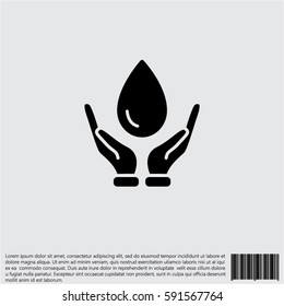 Web icon. Water drops in hands