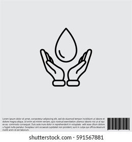 Web icon. Water drops in hands