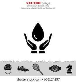 Web icon. Water drops in hands