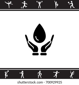 Web icon. Water drops in hands