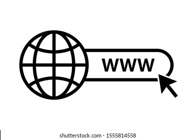 Web icon. WWW sign. Search www vector icon. Web hosting technology. Globe hyperlink icon. Isolated vector. Browser search website page. EPS 10