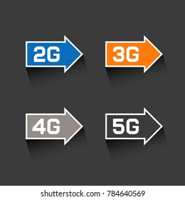 Web icons of 2G 3G 4G 5G technology. Vector illustration