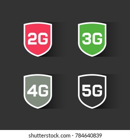 Web icons of 2G 3G 4G 5G technology. Vector illustration