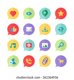 Web Icons for blog and social networks, online shopping and email, files of video, images and photos. Social icons elements for count of views, likes and reposts. Vector icons set