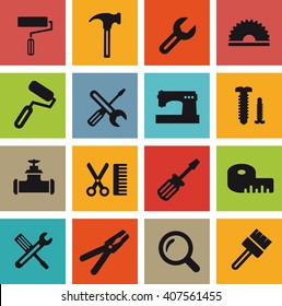 Web icons with building tools and objects repair