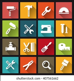 Web icons with building tools and objects repair
