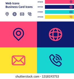web icons and business card icons modern flat colors 