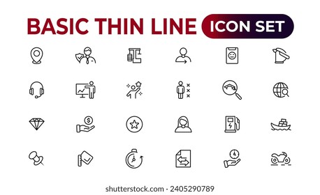 Web icons. Business, finance, seo, shopping, social media, education, creativity.Set of thin line web icon set, simple outline icons collection, Pixel Perfect icons, Simple vector illustration.
