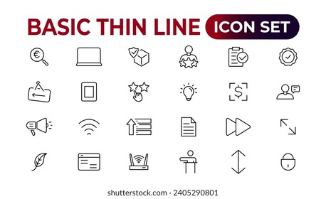 Web icons. Business, finance, seo, shopping, social media, education, creativity.Set of thin line web icon set, simple outline icons collection, Pixel Perfect icons, Simple vector illustration.
