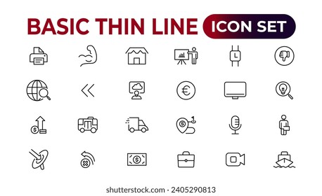 Web icons. Business, finance, seo, shopping, social media, education, creativity.Set of thin line web icon set, simple outline icons collection, Pixel Perfect icons, Simple vector illustration.
