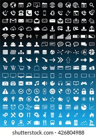 Web icons collection on blue background