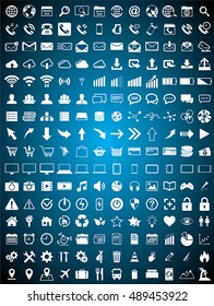 Web icons collection on blue background