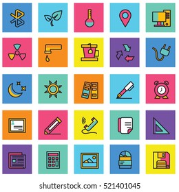 Web icons, Colorful icon designs, flat icons set, beautiful icons, business and technology icons, outline icons.