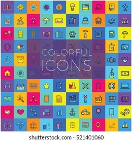Web icons, Colorful icon designs, flat icons set, beautiful icons, business and technology icons, outline icons.