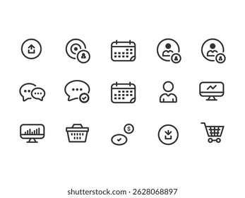 web icons compilation. Essential signs and symbols set correction. Round square icons with popular line style, web and mobile icons. Vector illustration isolated on white background