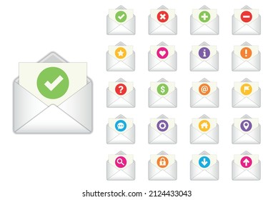 Iconos Web en el sobre, aislados en fondo blanco. Signo de color vectorial, icono, conjunto de símbolos. 