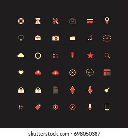 Web icons in flat design with  red\yellow colors