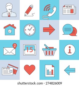 Web icons, flat design, thin lines and light color style