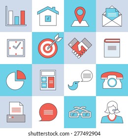 Web icons, flat design, thin lines and light color style