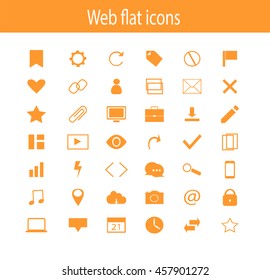 Web icons flat design, vector orange color