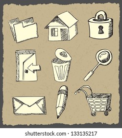 web icons hand drawn on dark paper