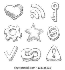 web icons hand drawn on white