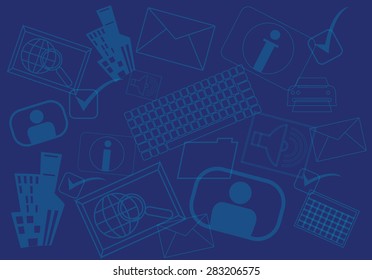 Web icons illustrations background on blue background