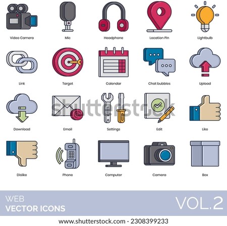Web icons including Arrow Left, Arrow Right, Arrow Up, Box, Briefcase, Brush, Bullhorn, Burger Menu, Calculator, Calendar, Camera, Chat Bubbles, Clock, Computer, Dislike, Download, Email, Empty Basket