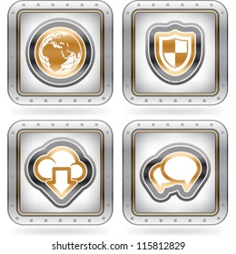 Web icons (internet icons), pictured here from left to right:  Globe, Antivirus, Cloud Service, Chat Service.