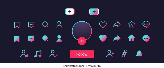 Web icons layout. Colorful gradient web symbols, signs, ui, app. Web button template. Blogging, network. Social media concept. Vector illustration. EPS 10