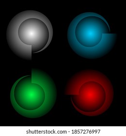 Web icons of Loader, Search or Camera lens in variation colors on black background