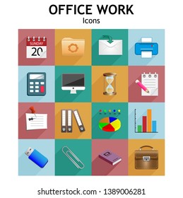 Web icons with long shadow on the theme of office and business. Vector set