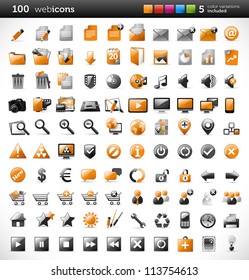 web icons - new set of 100 glossy internet icons, best for websites, mobile apps, 5 color variations included