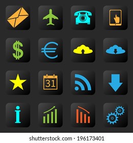 Web icons on the black background. Vector.