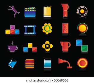Web icons on the black background