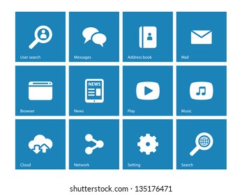 Web icons on blue background. Vector illustration.