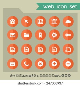 Web icons on bright orange flat circles
